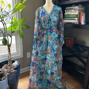 70s Floral Maxi Long sleeve Dress